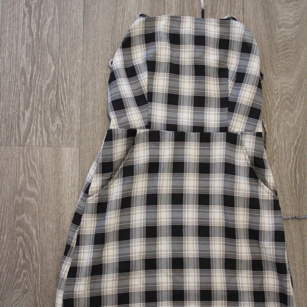Lulu's Sweetest Memory Black Plaid Lace-Up Mini Dress With Pockets Size XS